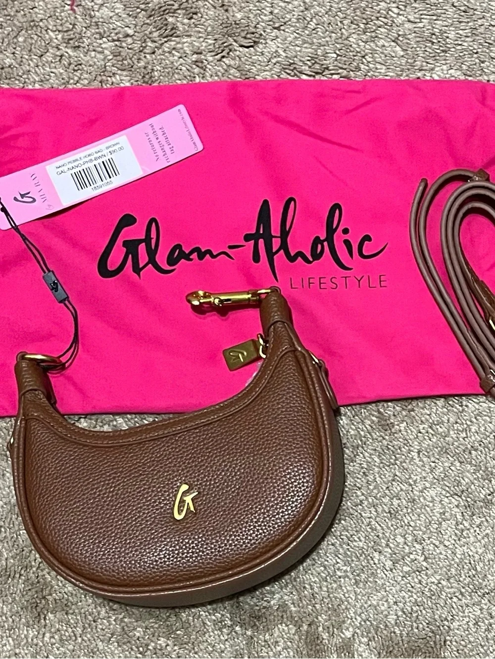 Glam-Aholic Brown Pebbled Leather NANO PEBBLE HOBO BAG